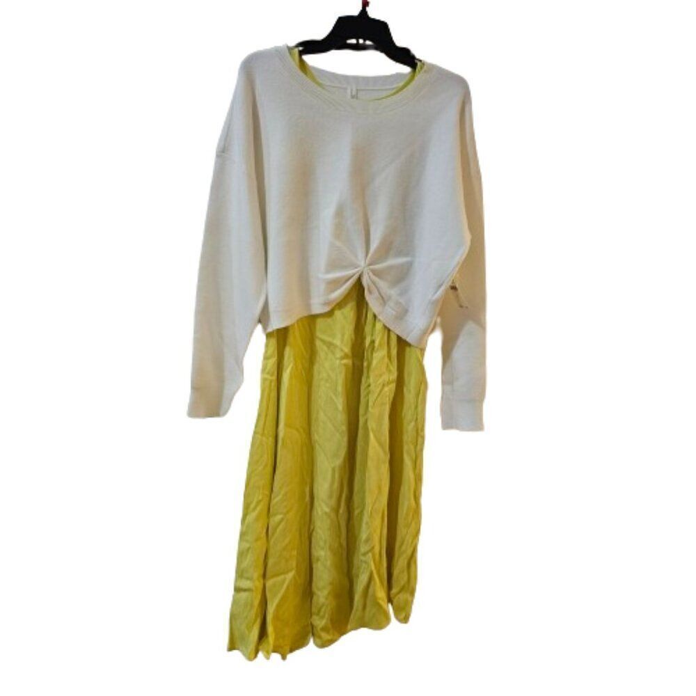 Anthropologie Cream and Yellow Midi Dress